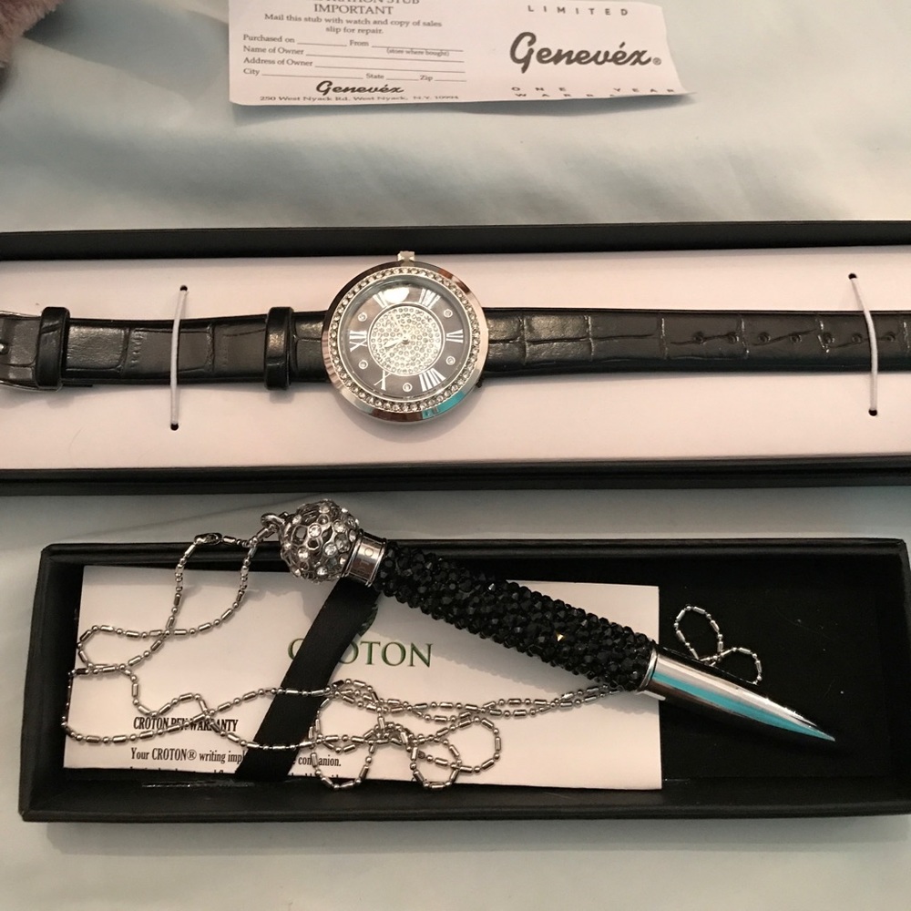 Croton Quartz Crystal Accented Watch with Pen